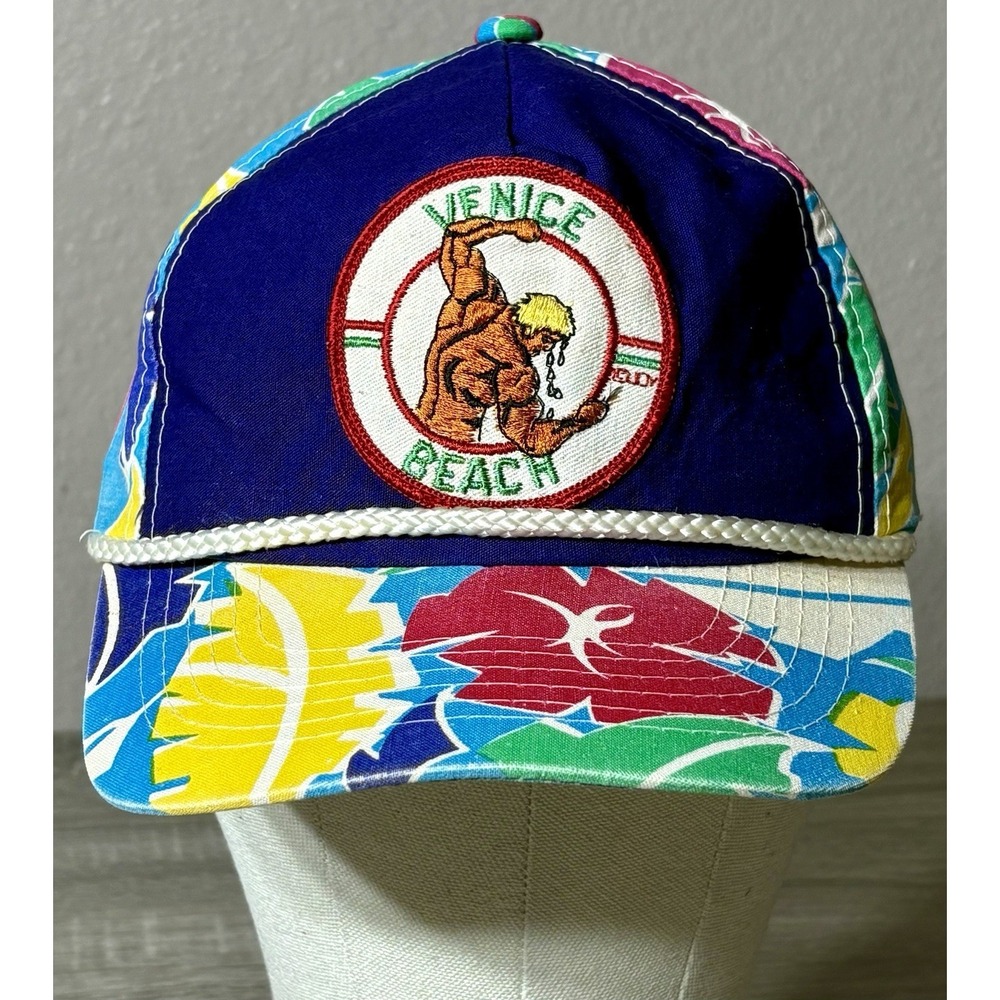 Vintage 80's Venice Muscle Beach Ca. Hawaiian Pattern Adjustable Cap Rare Retro